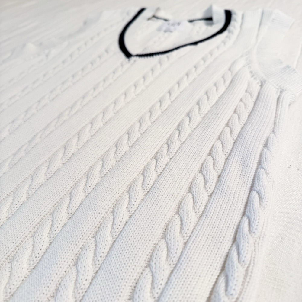 VICI Cable Knit Sleeveless Dress MEDIUM White 100% Cotton V Neck Preppy Golf - Picture 8 of 10